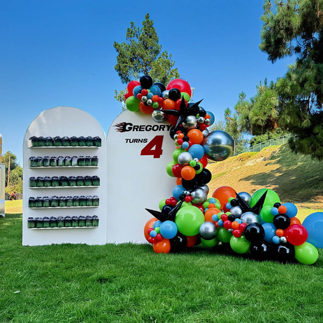 Wooden Arch Backdrop With Shelves