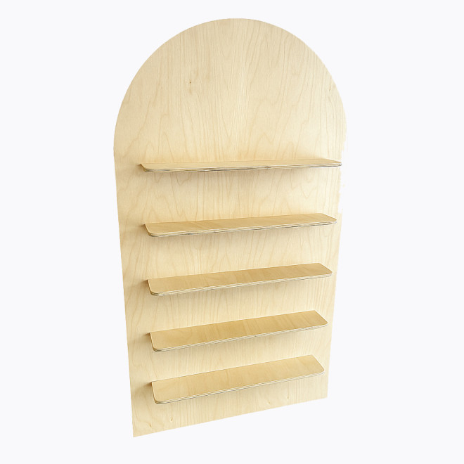 Wooden Arch Backdrop With Shelves